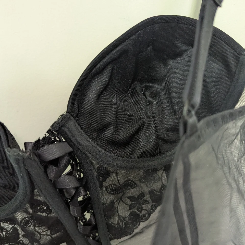 Vintage Y2K Whimsigoth Black Sheer Corset Lingerie‎ Top